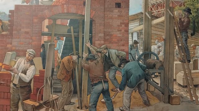 Työmaakuva vanhasta kansakoulutaulusta