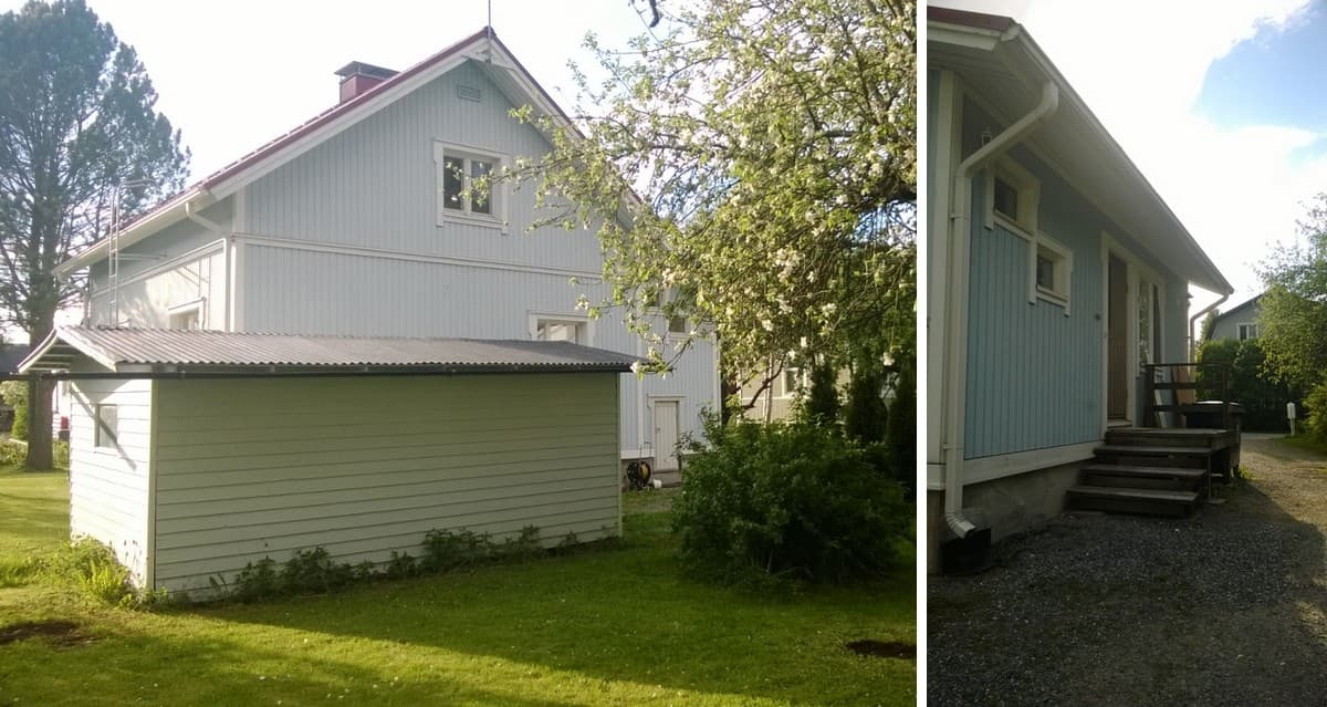 <p data-block-key="yzibi">Talon piharakennuksesta löytyy sauna. Oikealla talon sisäänkäynti.</p>