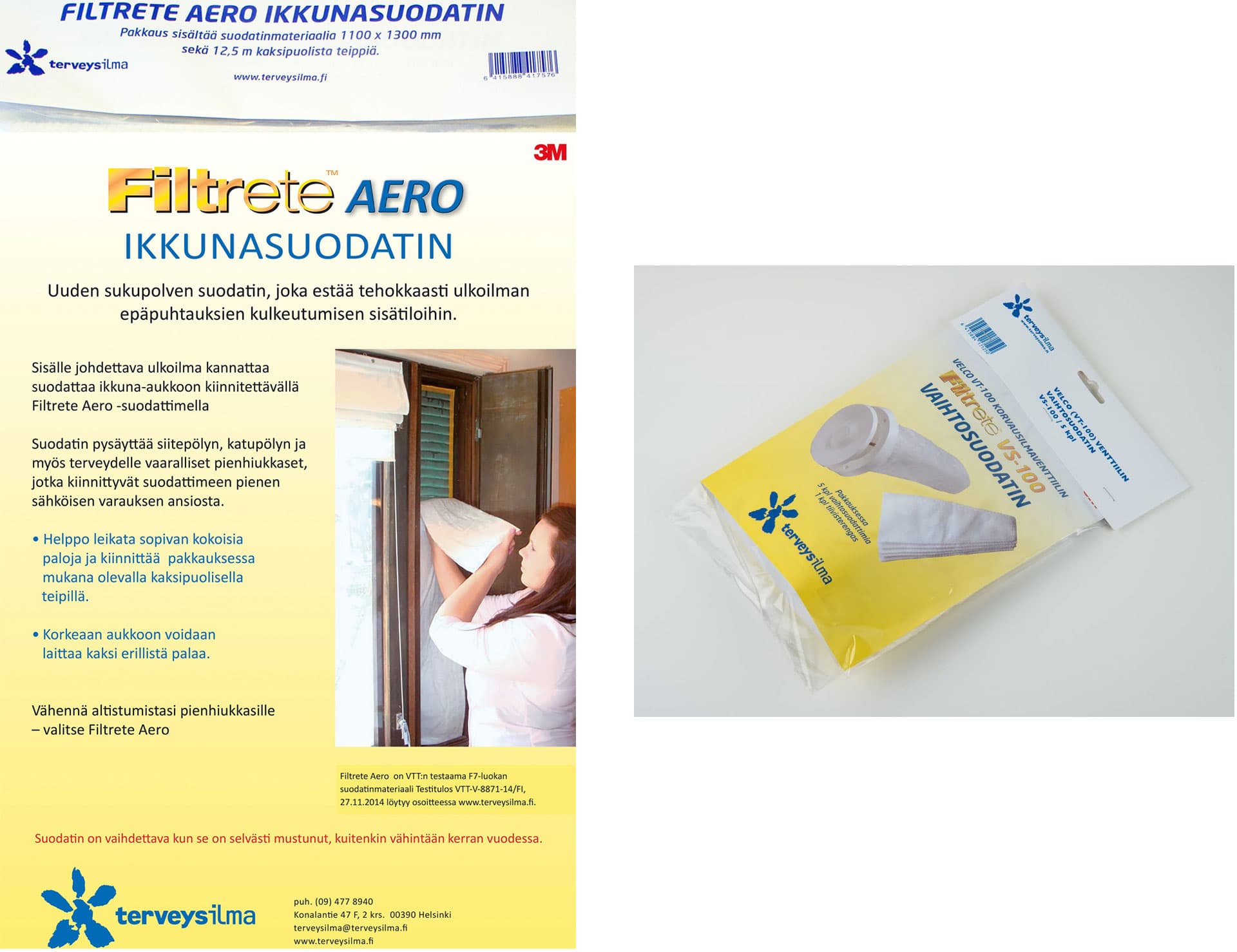 <p data-block-key="px03u">Vasemmalla ikkunaan tuleva suodatin ja oikealla venttiiliin Filtrete-suodatin.</p>