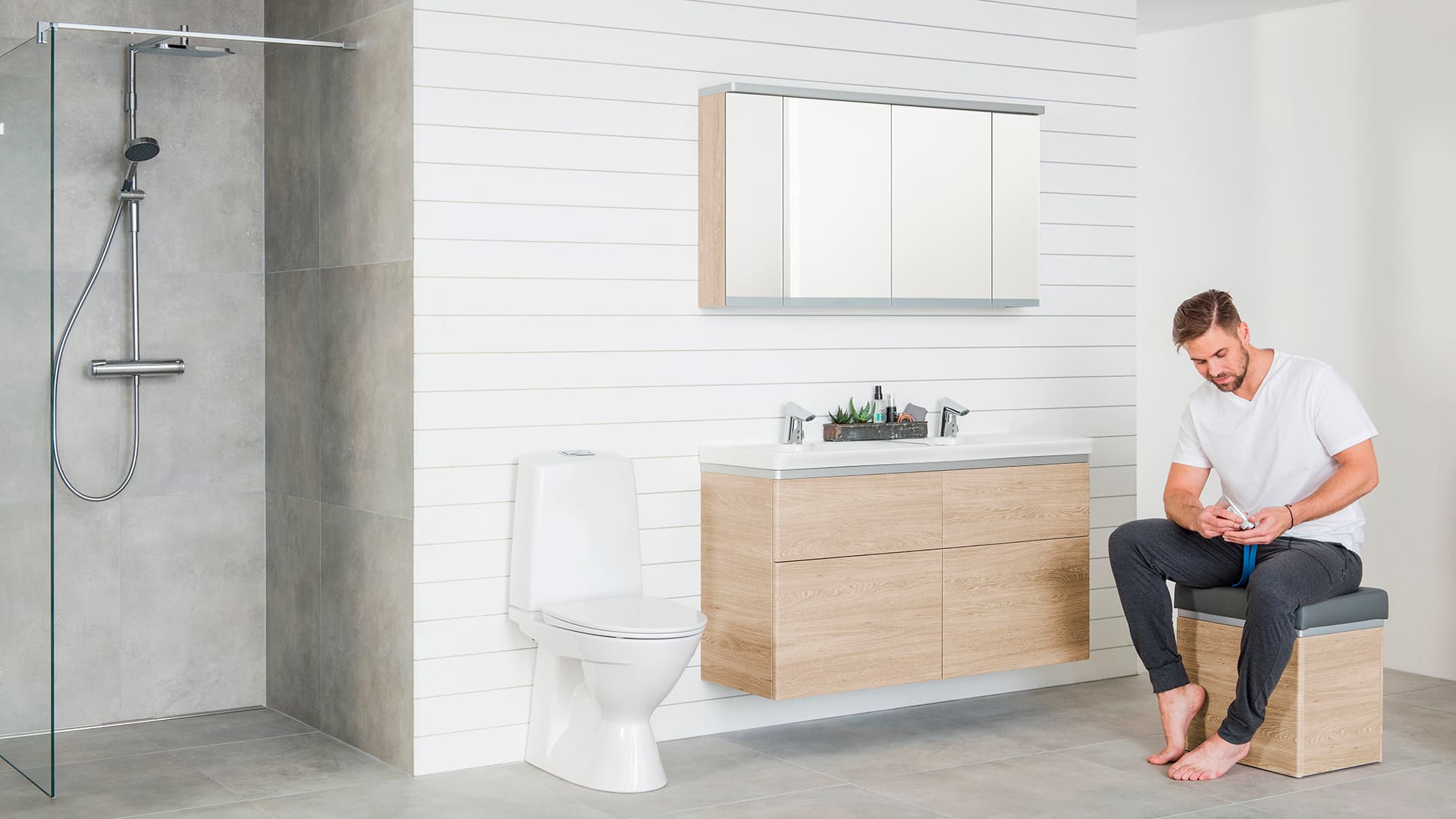 Miehille kylpyhuone on tekninen tila, jossa käytännöllisyys on ykkösasia