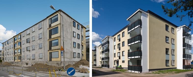 Kerrostalon julkisivu remontoitiin