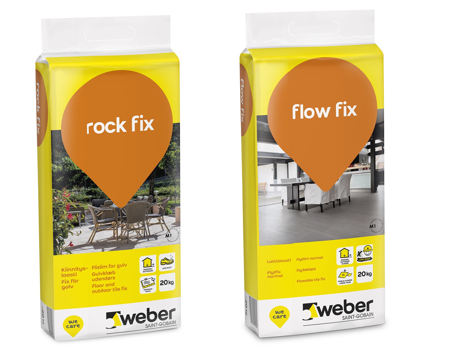 <p data-block-key="w5u19">Weber rock fix uima-altaille ja raskaasti kuormitetuille lattioille. Weber flow fix kotiin ja julkisiin tiloihin, myös isoille laatoille.</p>