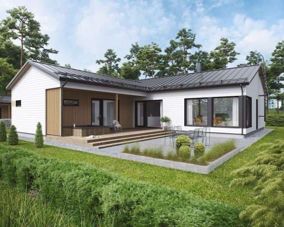 <p data-block-key="mjohm">Plazia 154/178 H on harjakattoinen L-muotoinen talomalli, jossa on avara olokeittiö ja saunaosasto omassa siivessään.</p>