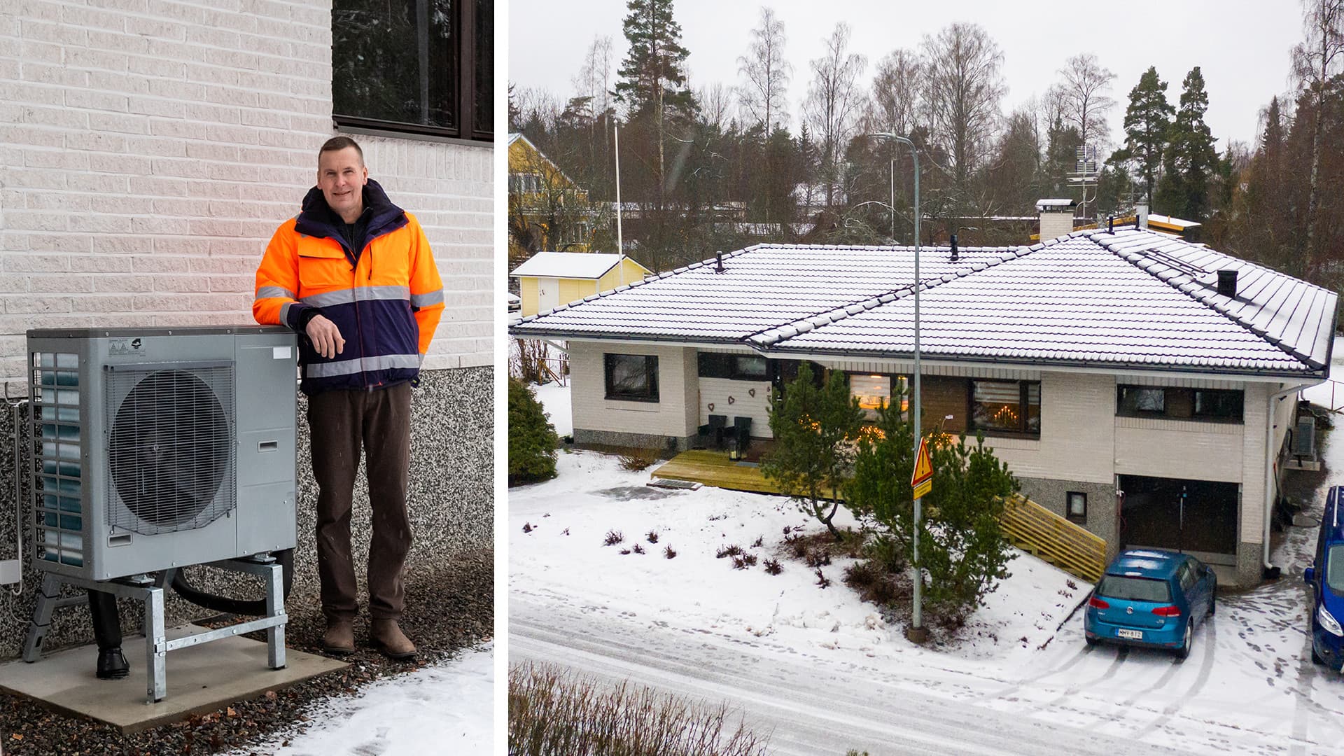 Lämmitettäviä neliöitä on talon kummassakin kerroksessa noin 180. Uuden ilma-vesilämmitysjärjestelmän ulkoyksikkönä toimii 12 kW:n Jäspi Split.