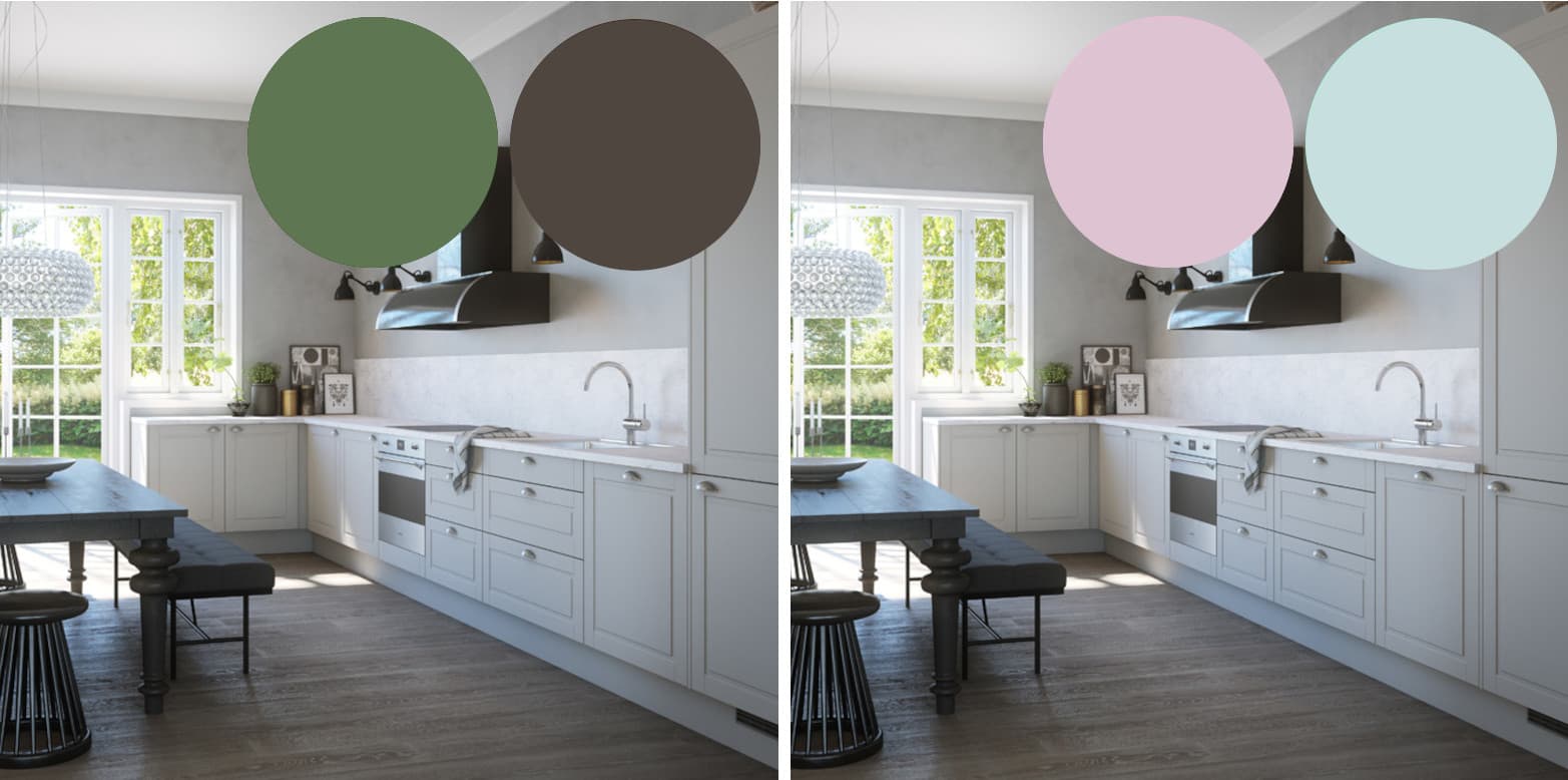 <p data-block-key="ik0od">Neutraalin harmaaseen keittiöön voi tuoda helposti erilaisia väripilkkuja esimerkiksi tekstiilien avulla.</p>