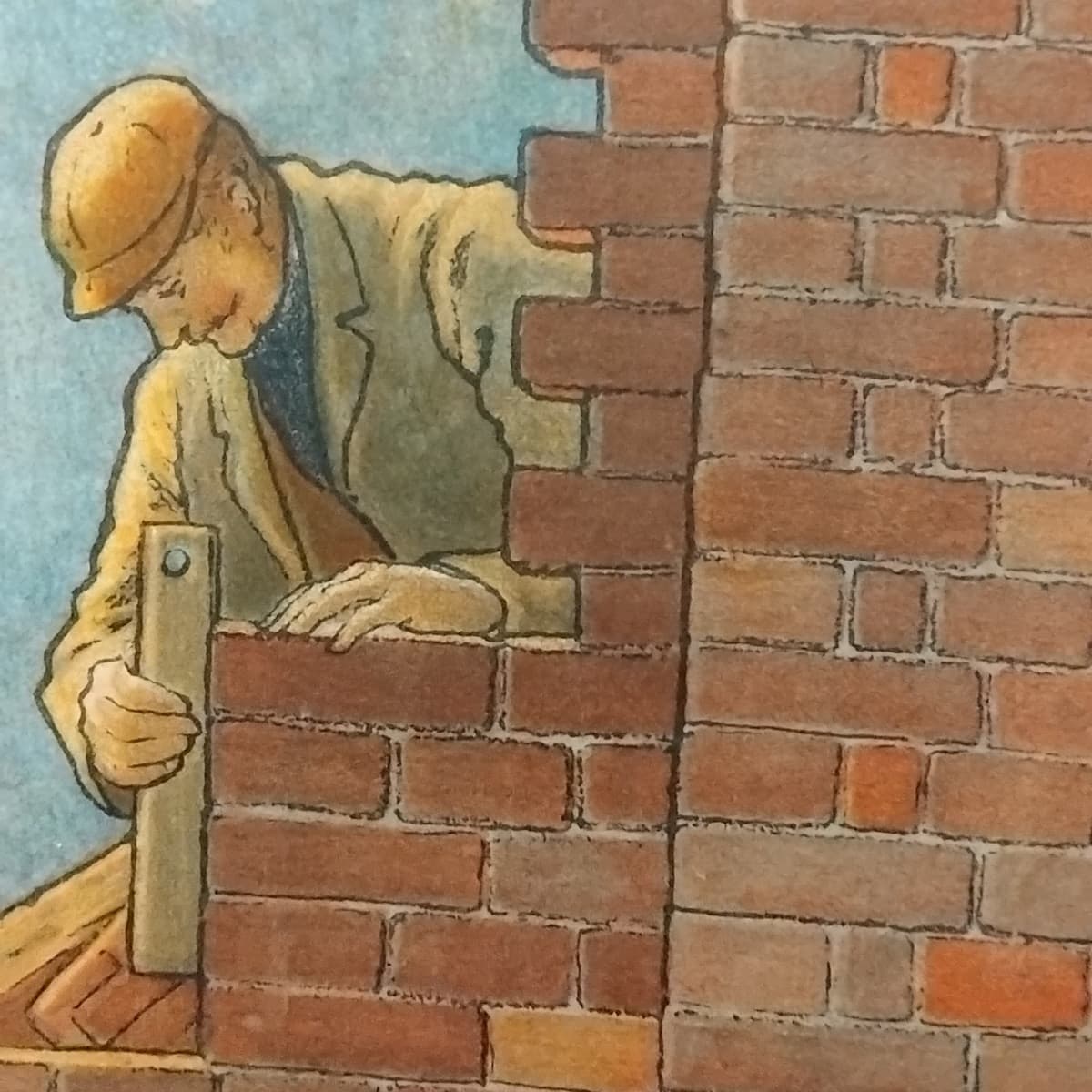 <p data-block-key="78loi">Mestari tarkistamassa ikkunanpielimuurauksen pystysuoruutta vatupassilla. (Kuva: Helena Lindgren)</p>