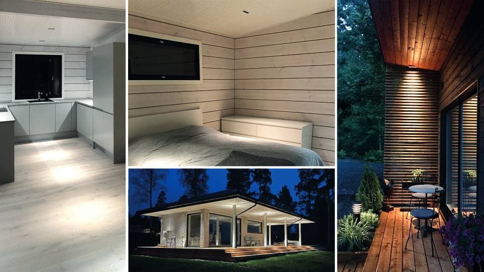 <p data-block-key="hasfl">KUVA 1 Himmennettävät ja värilämpötilasäädettävät Linja-spotit sopivat moneen käyttöön vapaa-ajanasunnolla.  </p>