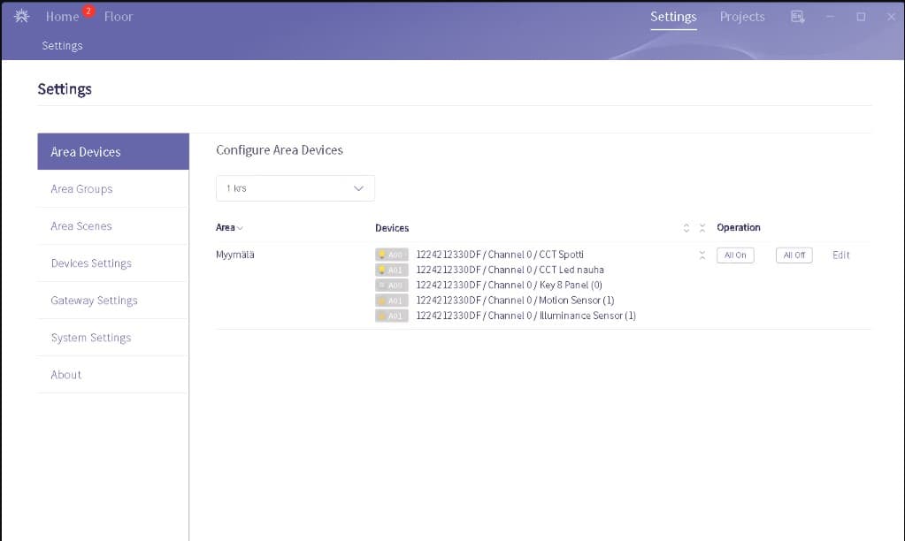 <p data-block-key="hwdch">Kuva 2: Käyttöliittymä tunnistaa ja tuo näkyviin siihen liitettävät laitteet, jotka voi otsikoida haluamallaan tavalla.</p>