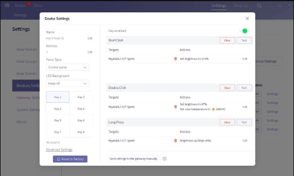 <p data-block-key="hwdch">Kuva 3: Valaisintyypit ja niihin liittyvät ohjaimet/painikkeet sekä niiden halutut automaattitoiminnot asetetaan selkeässä käyttöliittymässä.</p>