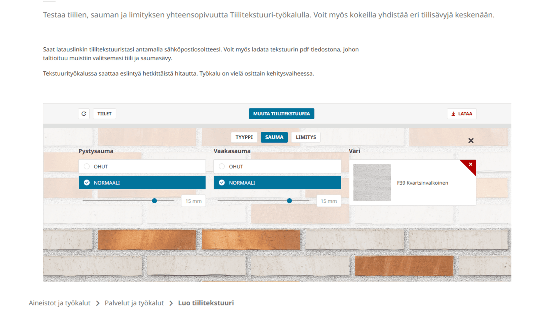 Testaa miltä tiiliseinäsi näyttäisi