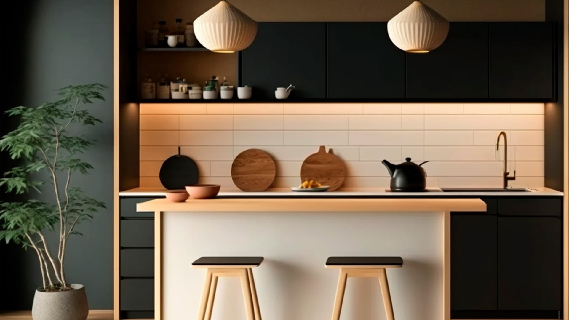 <p data-block-key="0cona">Japandi-tyylinen keittiö. (Kuva Adobe Stock)</p>