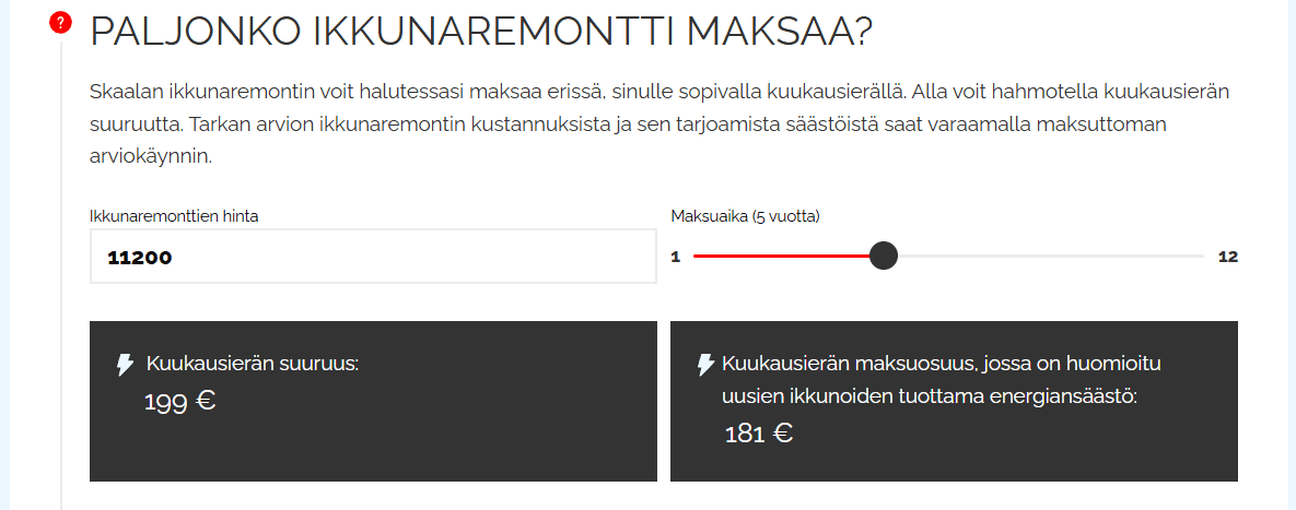 Paljonko ikkunaremontti maksaa -laskuri Skaalan sivulla