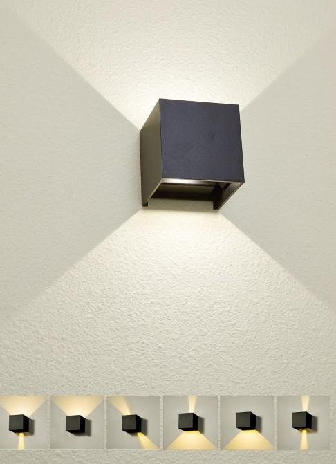 Seinä Funk valaisimessa valonlähde on kiinteä, millä saadaan kompakti muoto. Valaisimen ulkomitat ovat 10*10*10 cm. Valon avautumiskulmaa säädetään neljän toisistaan erillisen säätölipan avulla.