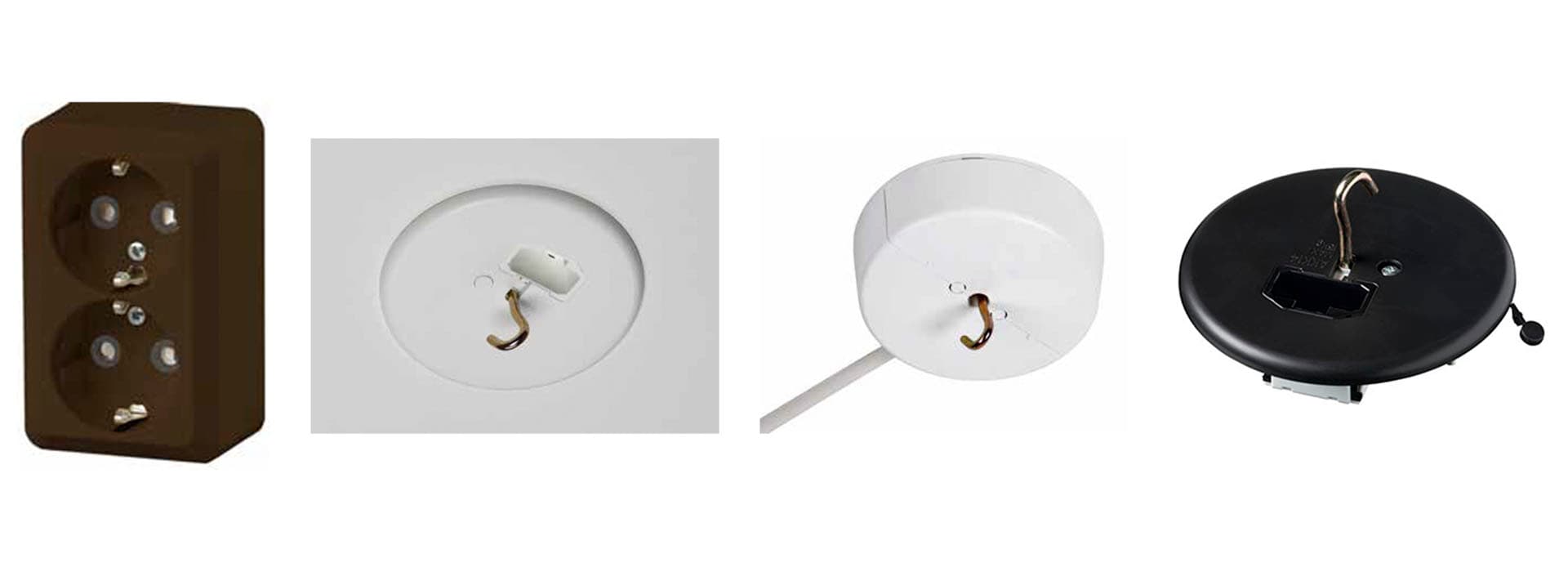 <p data-block-key="y3uyn">Vasemmalla: Pinta-Jussi-kaksoispistorasia löytyy myös ruskeana. Ripustuskannet voidaan asentaa uppoon tai pintaan.</p>