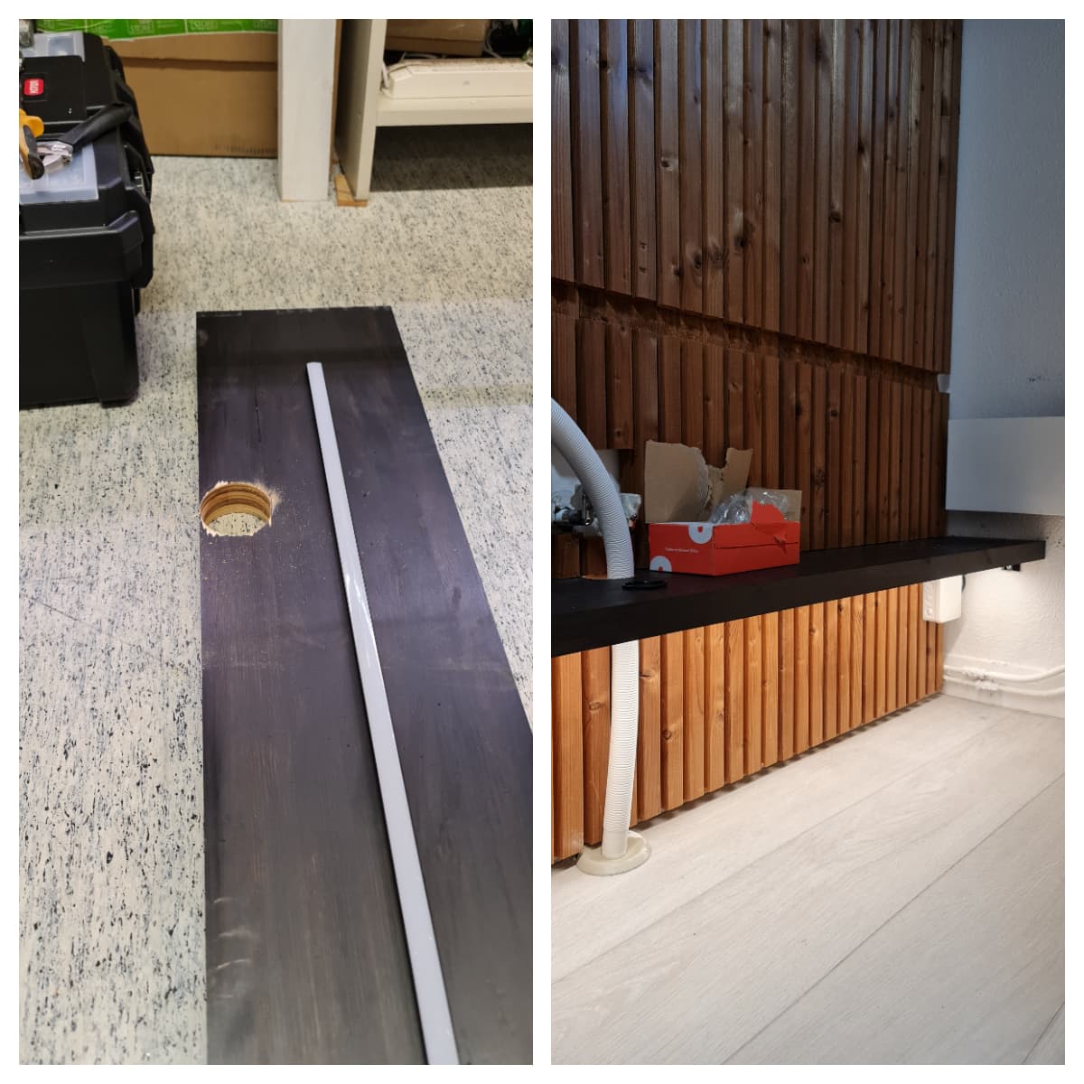 <p data-block-key="2j6sv">Tason alle asennettiin Helmeile 7,2 W/m 24V led-nauhaa 3000K lämpimän sävyisenä. Muuntajaan liitettiin myös liike- ja hämärätunnistin, jotta tämä tasovalo syttyy aina kun wc:ssä käydään.</p>