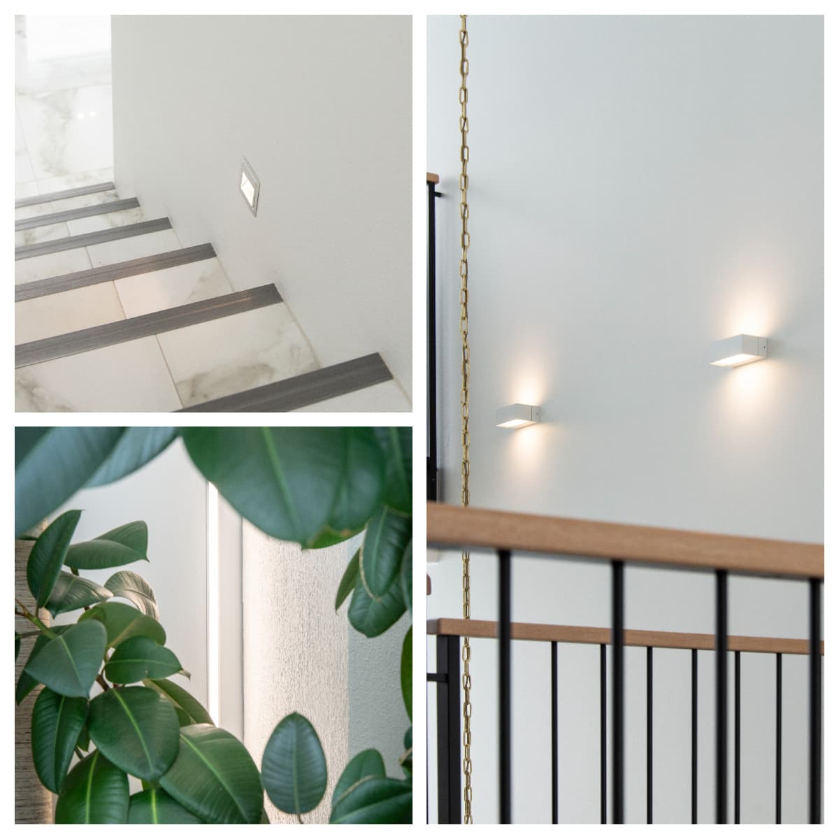 <p data-block-key="57si8">Seinävalaisimilla saadaan lisättyä sekä toimivaa valoa, jotka toimivat myös kauniina sisustuksellisina yksityiskohtina. Portaikossa valaisevat In wall 3W uppovalaisimet. Kerrosten välillä tilan rytmittäjinä Angular 2 valkoiset seinävalaisimet. Sisustuksellinen yksityiskohta on alumiiniprofiilissa seinään upotettu led-nauha takan vierellä.</p>