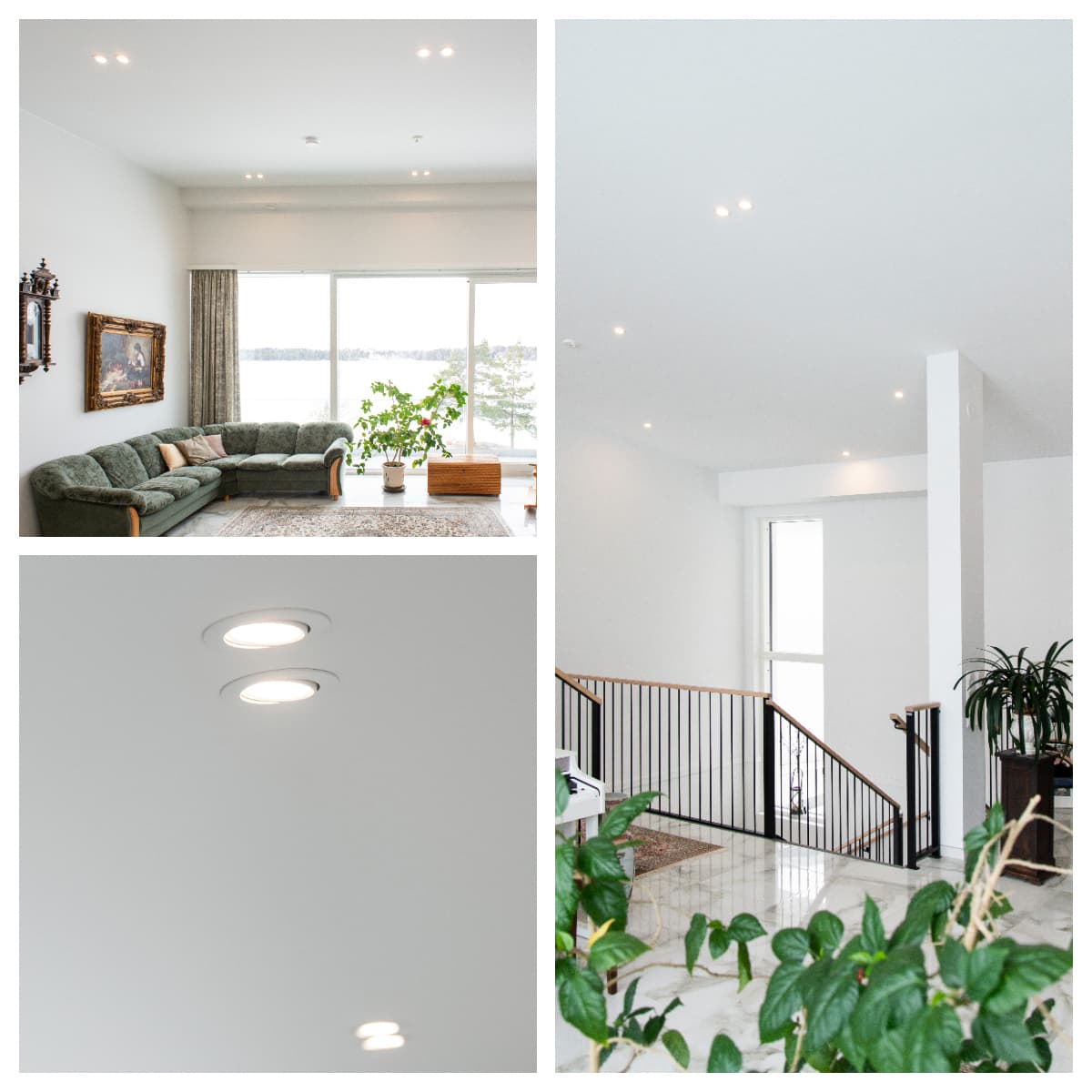 <p data-block-key="z5war">Yleisvalaistusta yläkerran korkeissa tiloissa suunnattavalla 033W 9W spotilla, jotka aseteltiin pareittain ja yksittäin.</p>