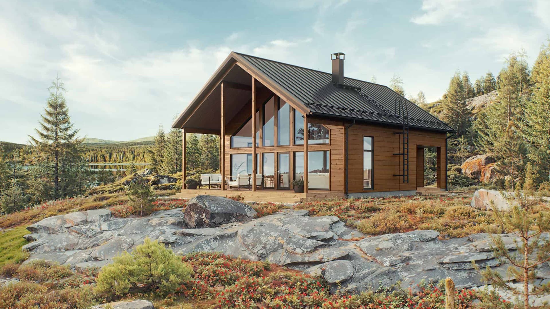 <p data-block-key="0qqpu">Leimu 124/134 -hirsihuvilan julkisivua rytmittävät sisäänvedot ja näyttävä katettu terassi. 1,5-kerroksinen rakenne ja selkeä muotokieli tekevät talosta ajattoman ja tasapainoisen kokonaisuuden. Sisäänkäyntien järkevä sijoittelu ja erillinen varaston ovi tuovat käytännöllisyyttä arkeen.</p>