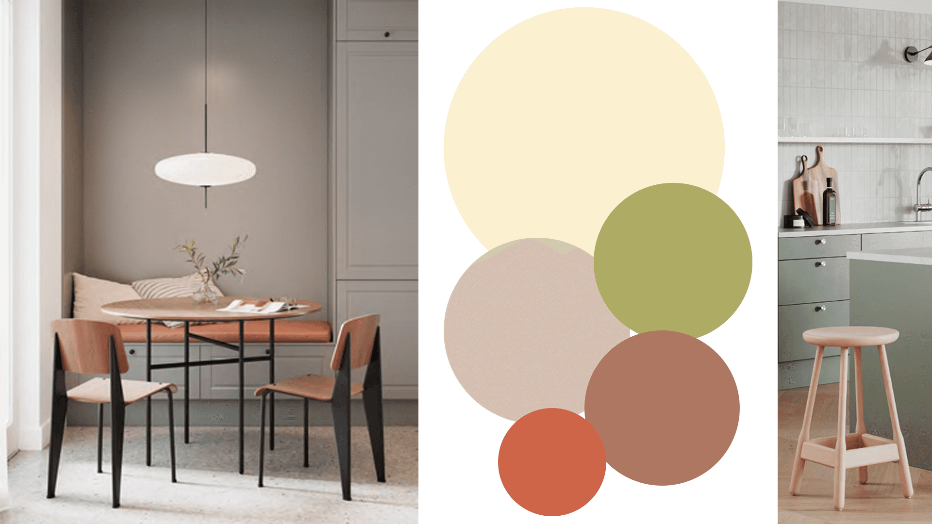 <p data-block-key="yqenv">Vihreänkeltainen tuo tilaan eloa ja luonnon tuntua, etenkin kun se rajataan yhteen seinäpintaan tai kaapistoryhmään ja muu paletti pidetään lämpimän neutraalina. (Kuvankäsittely Sari Nieminen, kuva Norema-keittiö)</p>