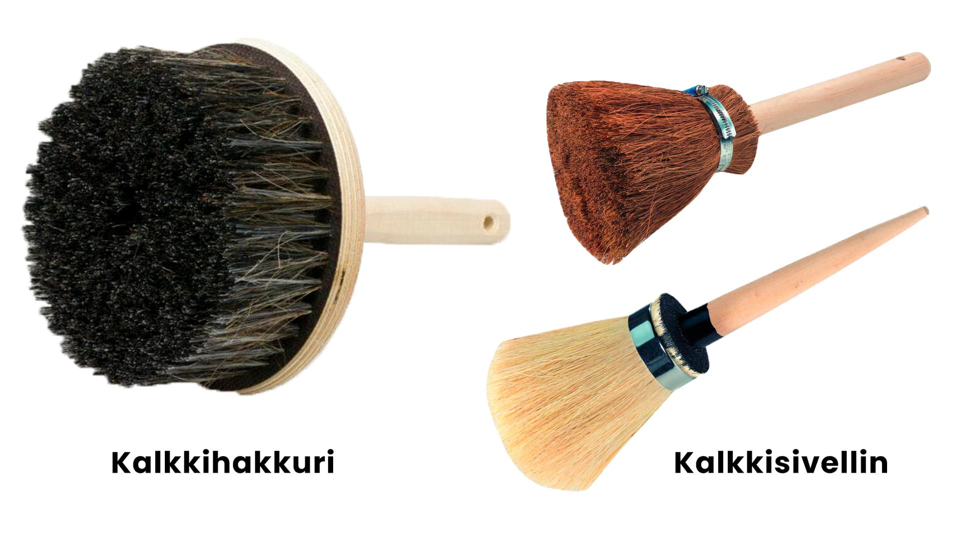 <p data-block-key="v46r4">Sokevan kalkkihakkuri ja kaksi erilaista kalkkisivellintä.</p>